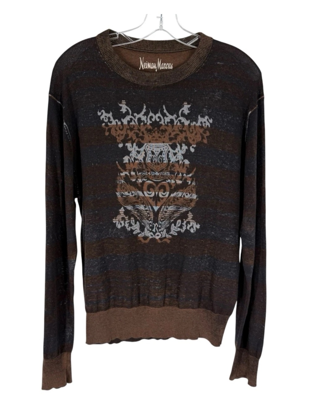 Neiman Marcus Silk Cashmere Sweater Mens Size Medium Brown Filigree Lightweight